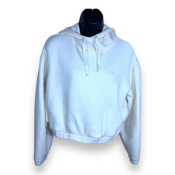 XS VANS IVORY WHITE CROPPED HOODIE CASUAL SOFT LOUNGE WOMENS - Picture 1 of 12